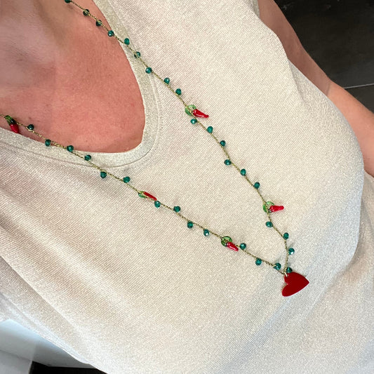 Collana con ciondoli Peperoncini e cuore