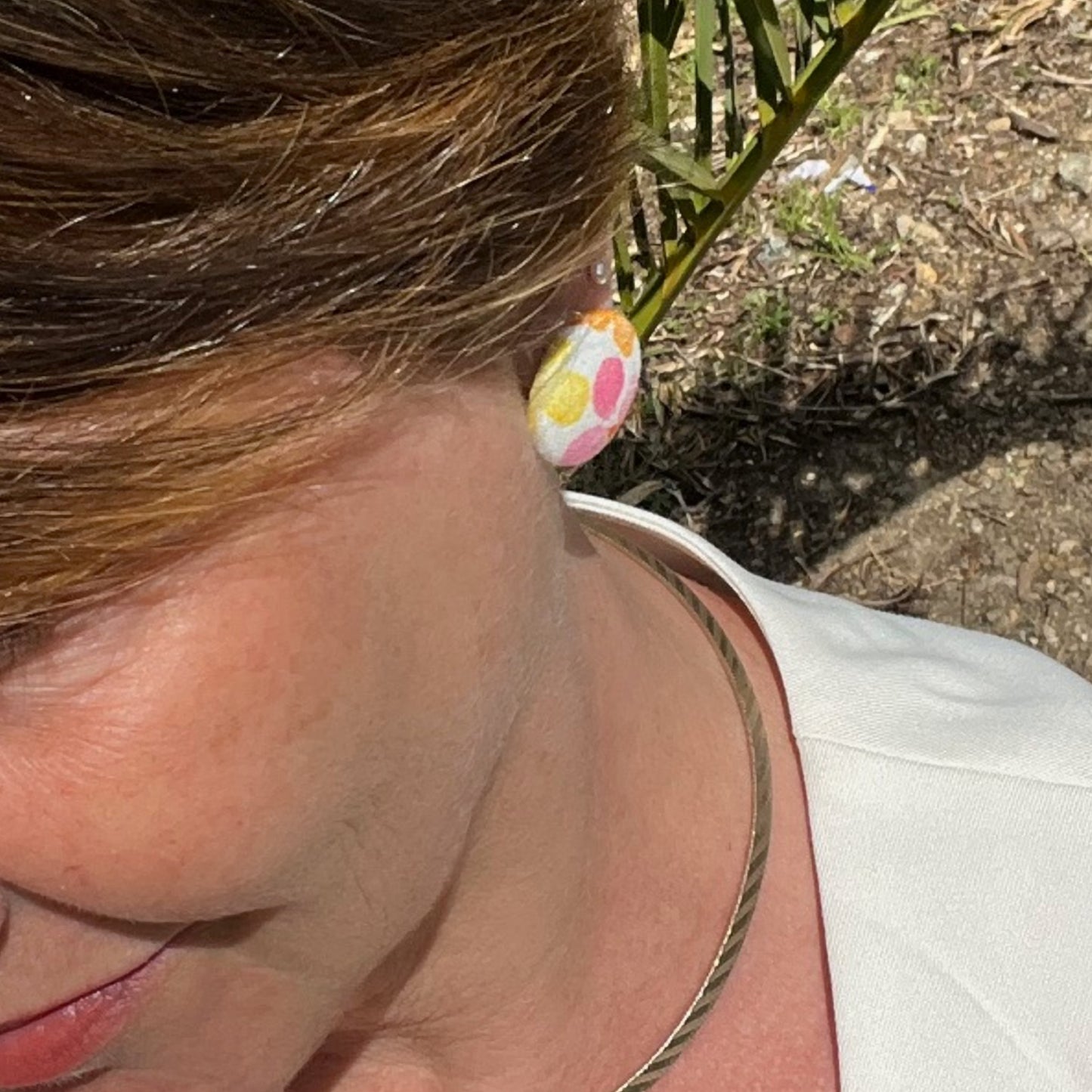Orecchini a bottone tessuto flower