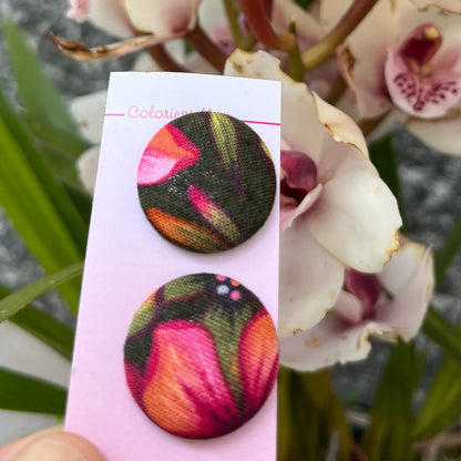Orecchini a bottone tessuto Orchidea